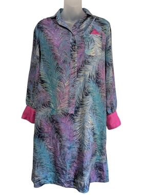 Vintage Schrader Sport Oversized Size 6 Colorful Feather Print Tunic Dress